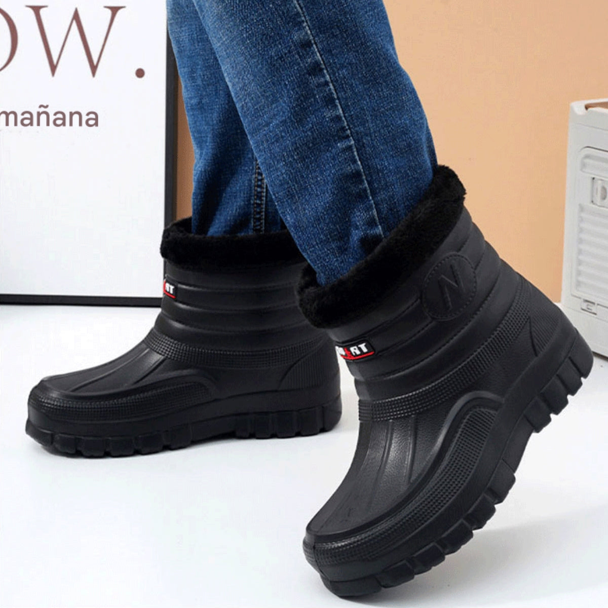 🥾【40-45】💥【Ново поступление】Мъжки топли и водоустойчиви обувки за дейности на открито и снежни ботуши с поларена подплата и гумени ботуши с плюшена подплата