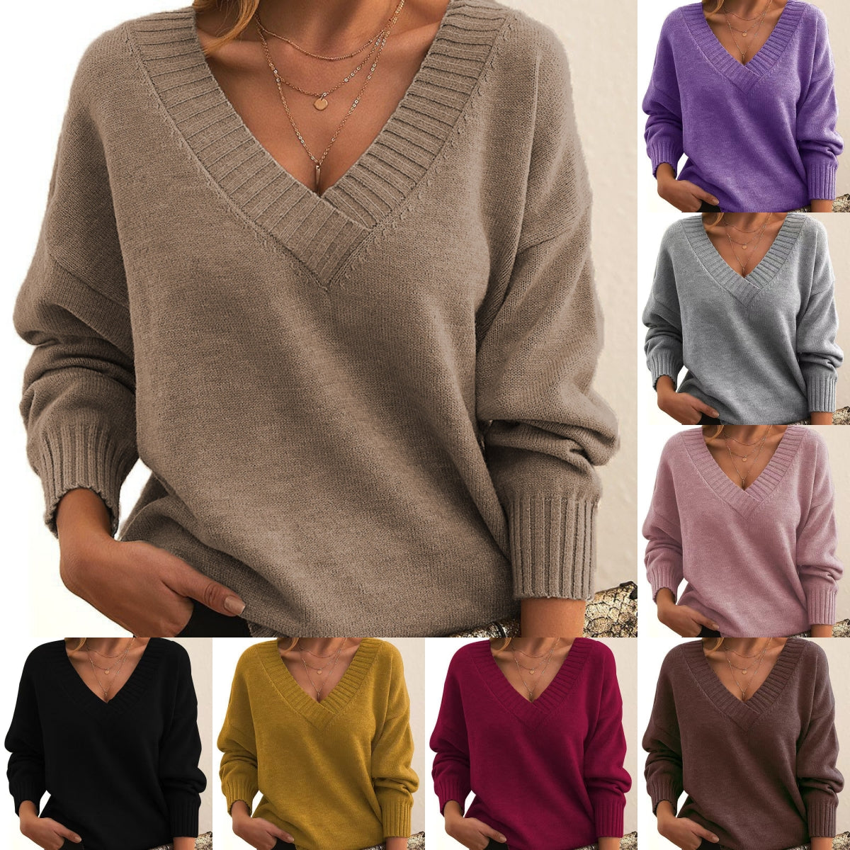 🔥🧶【S-3XL】Дамски топъл пуловер с V-образно деколте – нова колекция, стил и уют на страхотна цена!