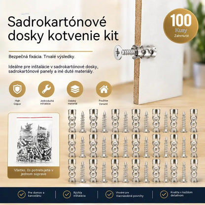 🛠️【100 párov】🔩 Sada samovrtných kotiev pre sadrokartónové dosky so skrutkami 🧱 – Príslušenstvo na montáž na stenu, ktoré sa ľahko inštaluje