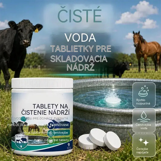 Rýchlorozpustné tablety na čistenie nádrží na vodu pre hospodárske zvieratá