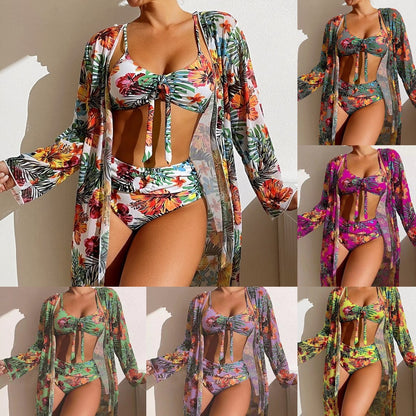 ☀️【50% popust】 👙【S-2XL】Nova trodijelna ljetna kupaća garnitura 2026 – moderan cvjetni uzorak, udobna, prozračna, brzo-sušeća i štiti od sunca