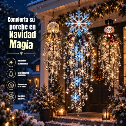 🔥 50% DE DESCUENTO HOY 🎅 Copo de nieve colgante navideño y luz LED de cristal | Brillo mágico para el porche ✨