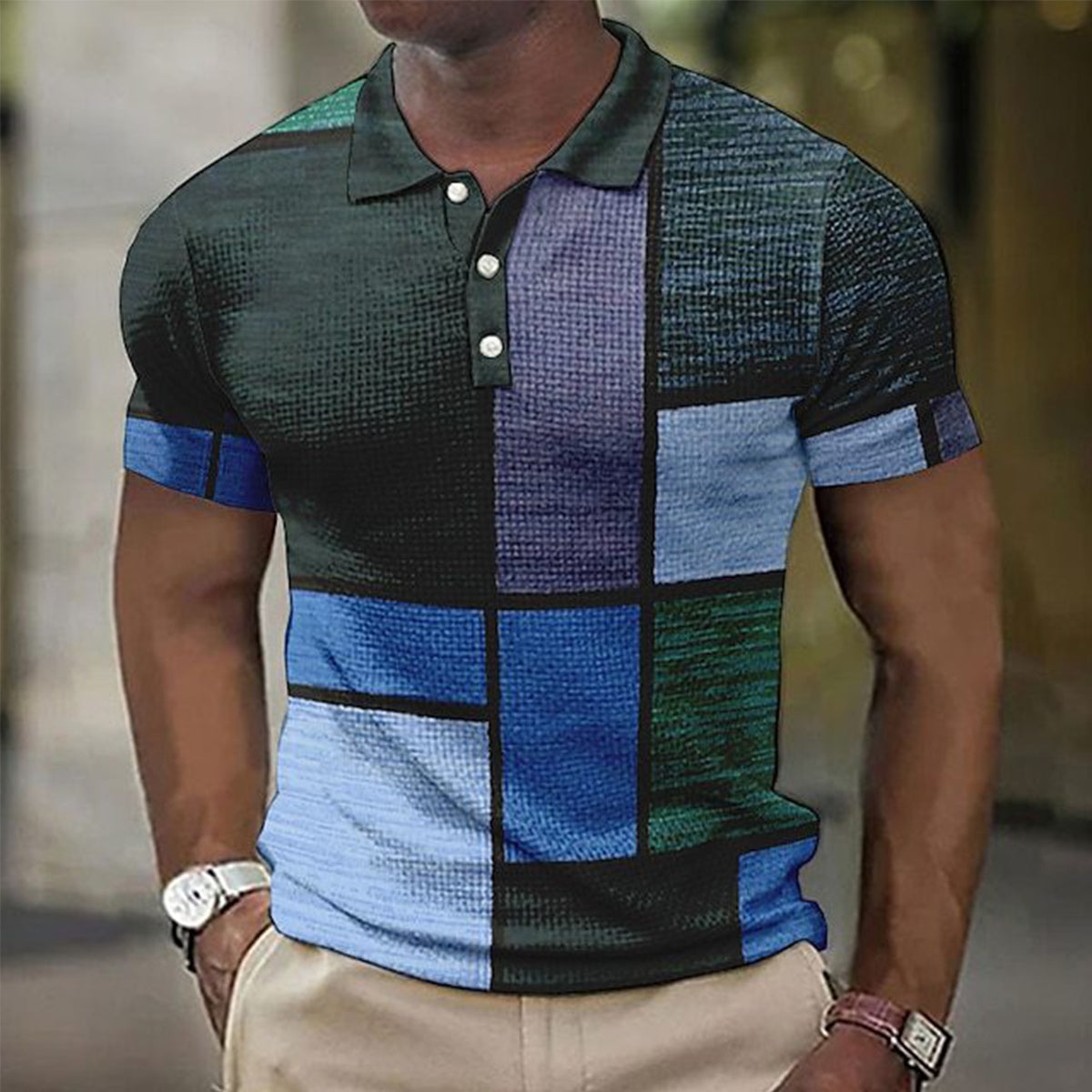 💥👕【Nové, horúce výpredaje】【S-5XL】Pánske ležérne polo tričko s geometrickým vzorom 2026