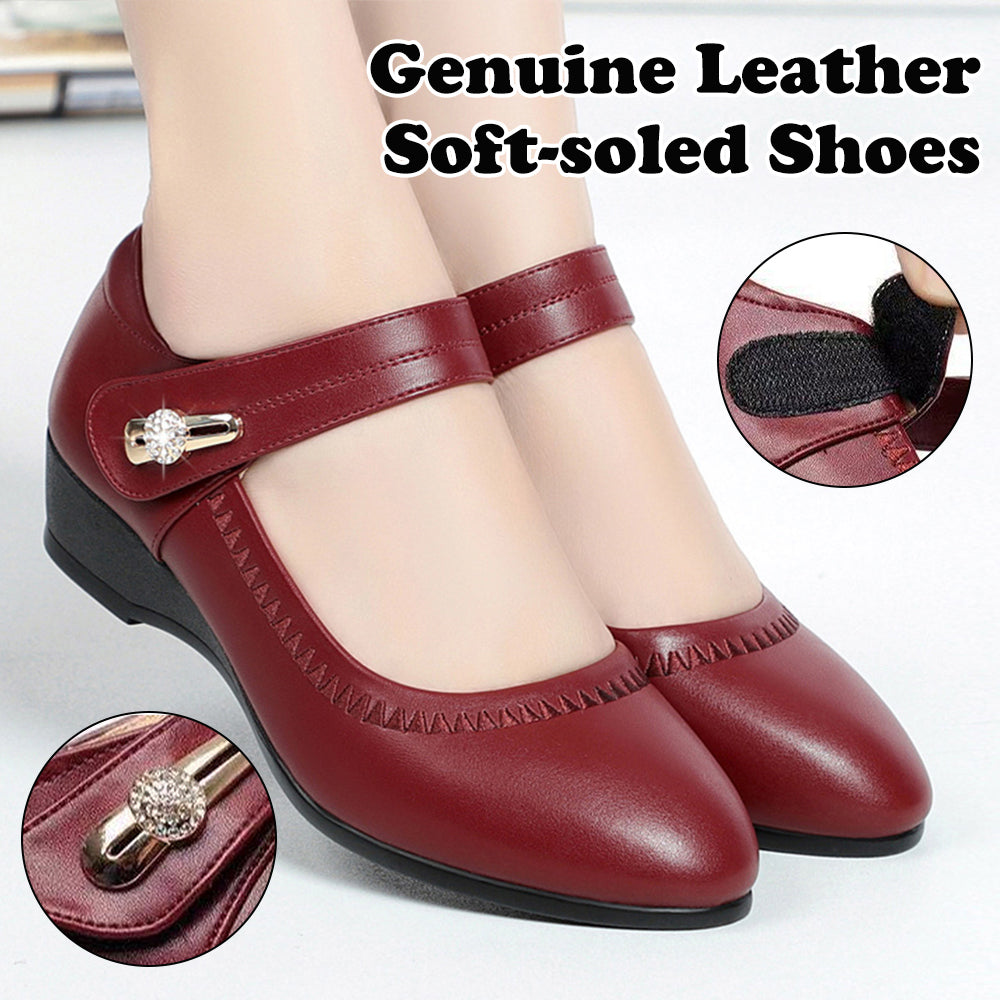 🏆Kupite 1, dobite 1 gratis👡【35-41】Mehki usnjeni čevlji s klinasto peto in nedrsečim podplatom za mame