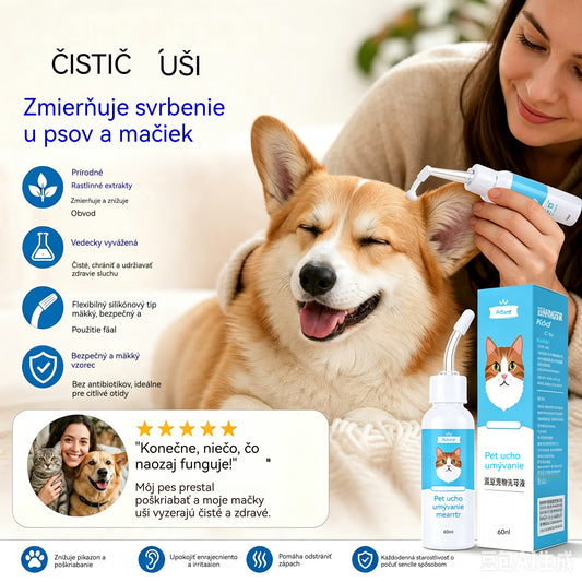 🐶🐱 Čistič uší na zmiernenie svrbenia uší u psov a mačiek – šetrne odstraňuje nečistoty a maz