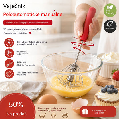 🥳Kúpte 1, získajte 1 zadarmo🥳🥚Poloautomatická manuálna metlička na vajcia: stlačte a roztočte – nie je potrebná elektrina. ✨🧁【2 položky】