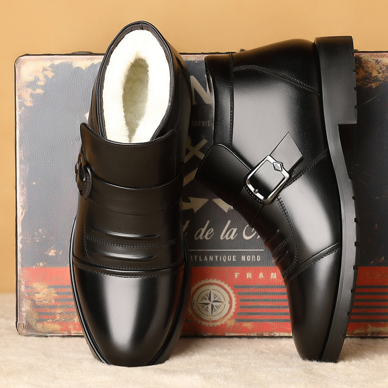 ✨📢【Ograniczona czasowo zniżka 50%】【39-44】Męskie zimowe buty skórzane z futrzanym wykończeniem i grubą podeszwą, gwarancja ciepła i komfortu