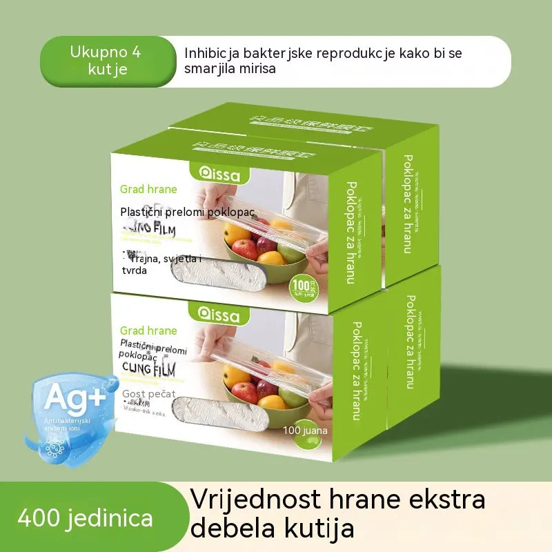 Izuzetno debele, pakiranje od 4 kutije (400 komada) – 25 € – Antibakterijske elastične navlake za hranu; jednokratne vrećice prikladne za hranu, za čuvanje u kuhinji ili hladnjaku.