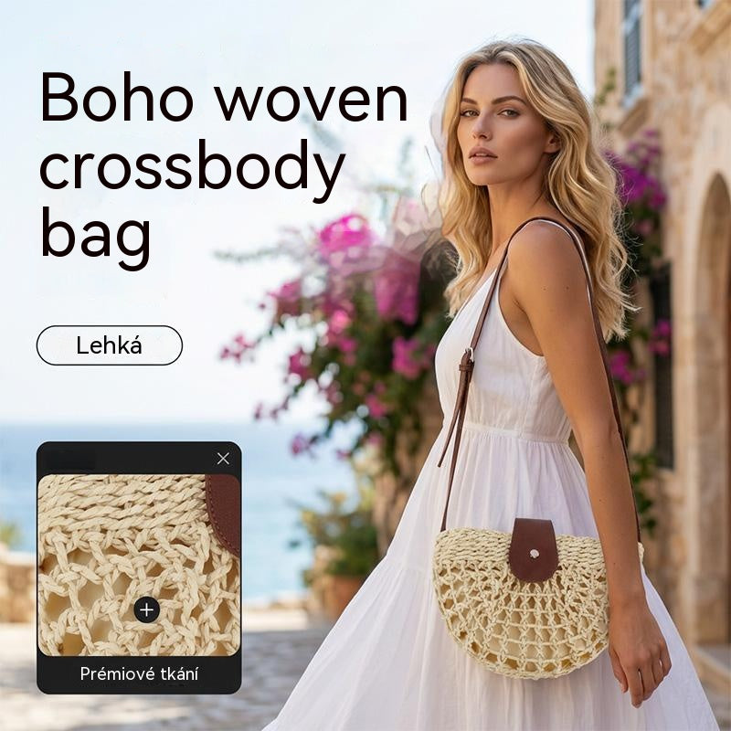 👜 ČASO OBMEDZENÁ ZĽAVA 50%! ✨ Tkaná crossbody kabelka, Módna pletená saddle bag kabelka – boho štýl, ručne tkaná, nastaviteľná, ľahká ✨