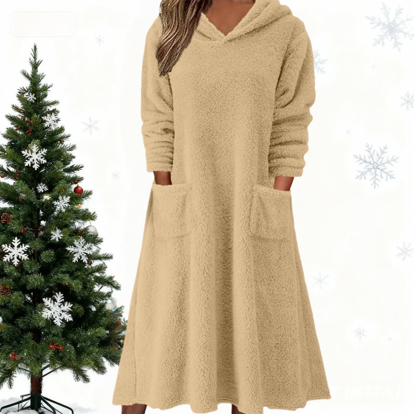 💥【50% popust】【S-3XL】👗 Nové dámske flísové šaty s kapucňou a dlhým rukávom – Pohodlné na domácu pohodu, ideálne na rok 2025