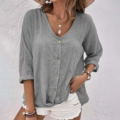 👚👚【50% отстъпка】【S-3XL】Дамска V-образна риза 2025 – стилна, удобна и лесна за съчетаване с всичко