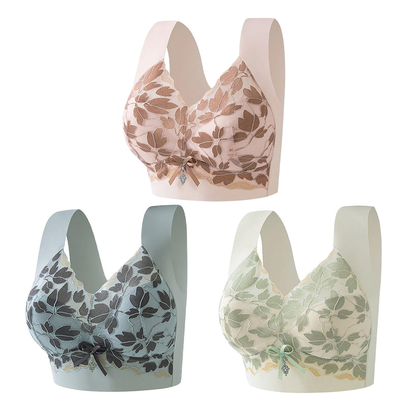 💟【3 бр.】M-4XL Сутиен с дантела, големи размери, без стоманени халки, луксозен красив гръб, секси дишащ безшевен сутиен 【40~100 кг】