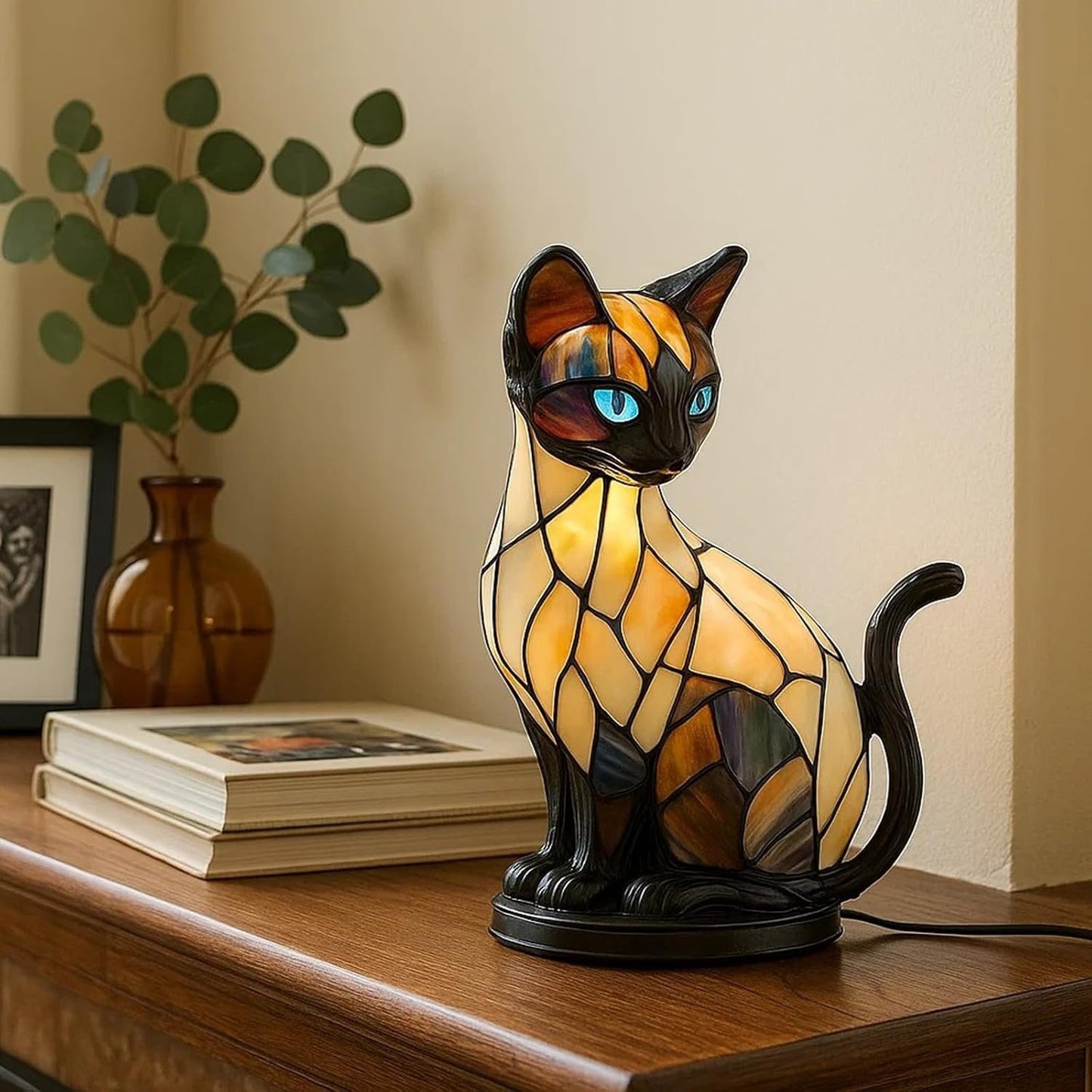 🐱【50% popusta】💡Stolna lampa u obliku mačke, retro noćna lampa izrađena od šarene smole, s mačjom tematikom