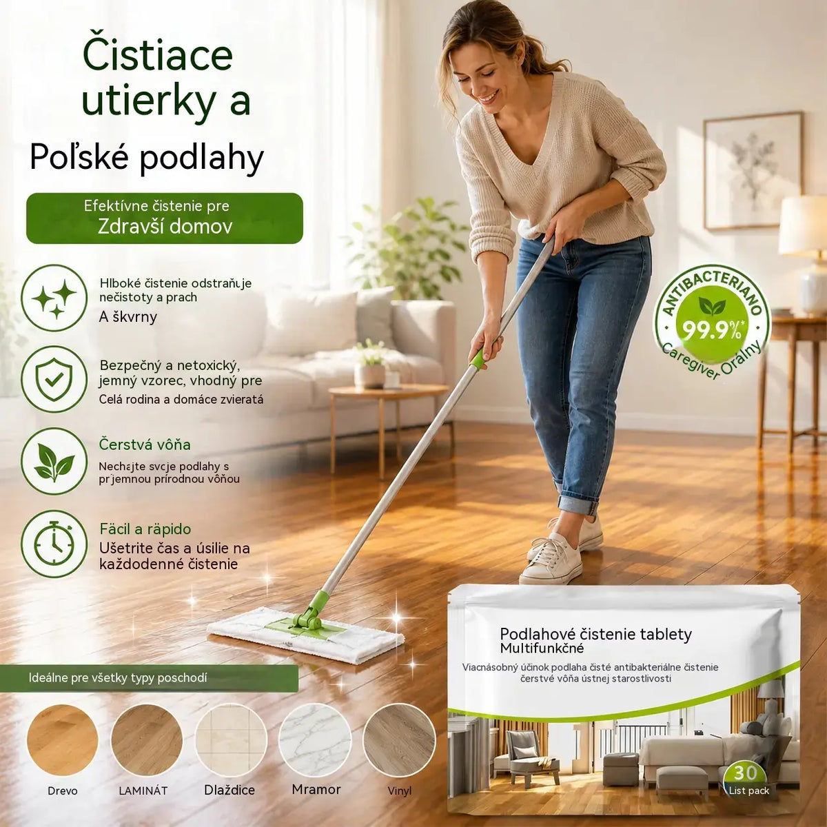 🏠🔥【3 balenia】Čistiace obrúsky na podlahu odstraňujú škvrny a majú leštiace vlastnosti.