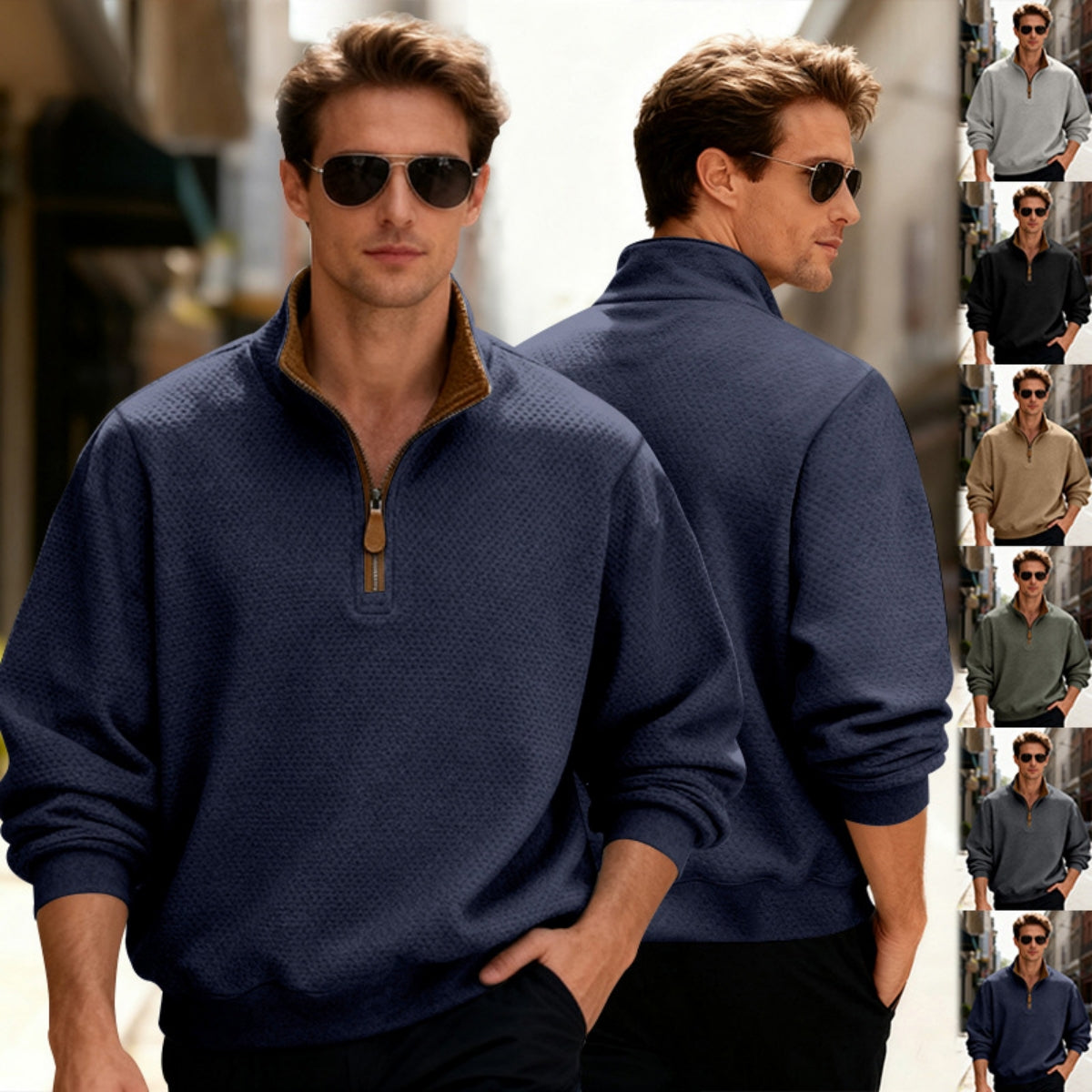 👨【50% отстъпка】🧥【S-3XL】Мъжки зимен плетен пуловер с висока яка, свободен модел, дебела комбинирана материя, пълен цип, подходящ за ежедневно носене, работа и пътувания, топъл и удобен.