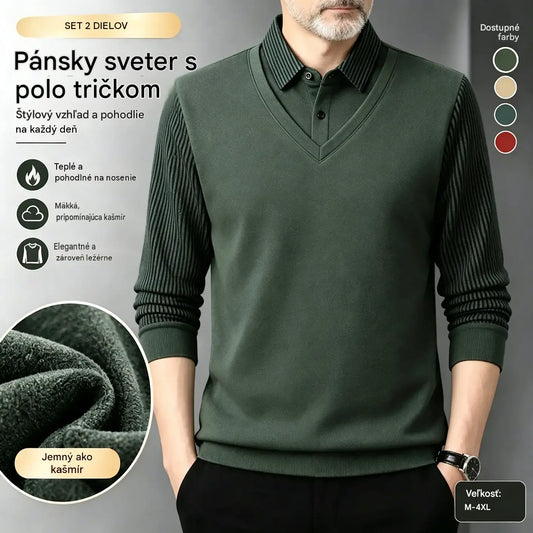 👔【M–4XL】Pánska dvojdielna súprava: sveter s textúrou pripomínajúcou ženilku – s podšívkou zo zamatu, hrubý a teplý