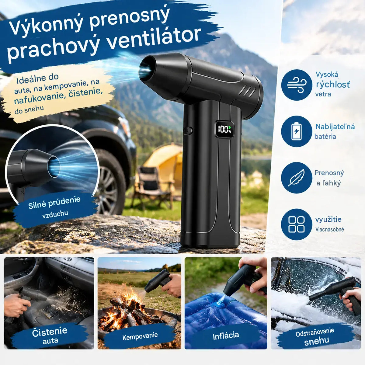 🔥🌪️ Výkonný vysokorýchlostný ventilátor na odfukovanie prachu – ideálny na kempovanie, odstraňovanie prachu a odhŕňanie snehu