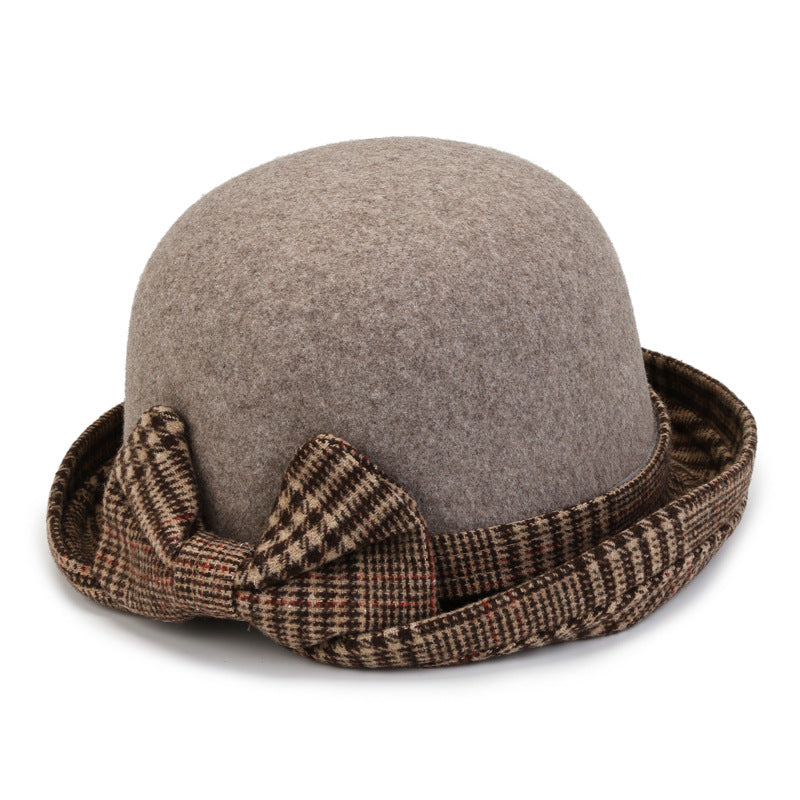 👒💃【¡Compra 1 y llévate otro gratis!】Gorro de lana ondulado para mujer, ideal para otoño e invierno, con lazo a cuadros.