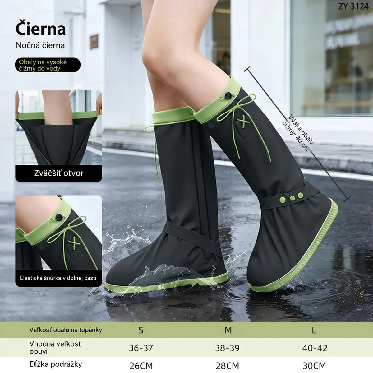 🌧️👟 Nepremokavé skladacie návleky na topánky – veľkosti S/M/L (36–42), 4 farby, protišmyková podrážka, výška 41 cm.