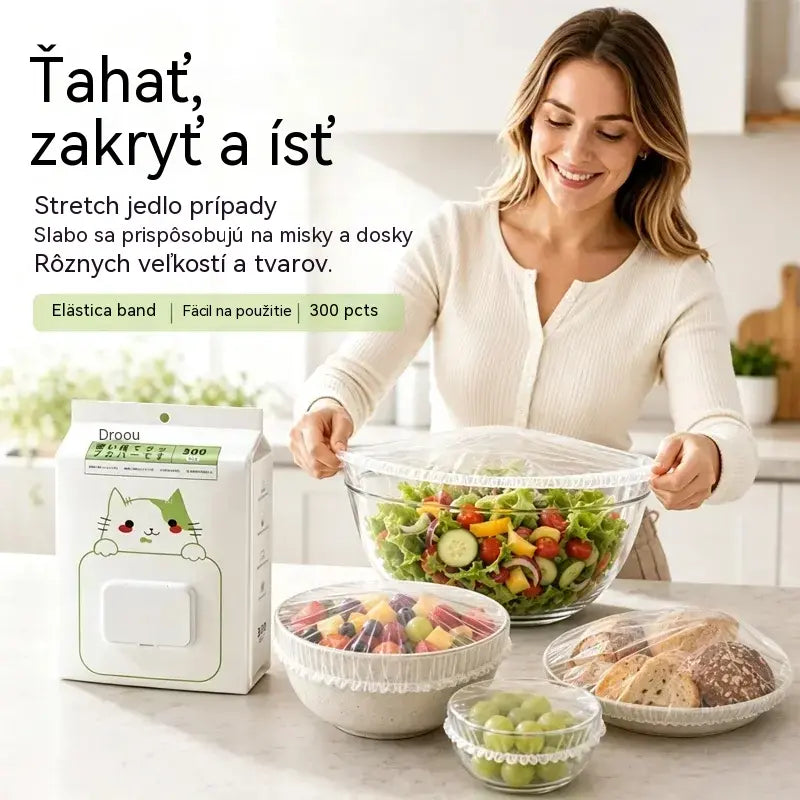 🥗✨ 300 jednorazových pokrievok na potraviny | Flexibilné pokrievky na taniere, misky a nádoby