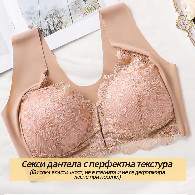 🔥💕【40-100 kg】✨👙 Podprsenka s push-up zapínaním vpredu a nádhernou čipkovou ozdobou vzadu
