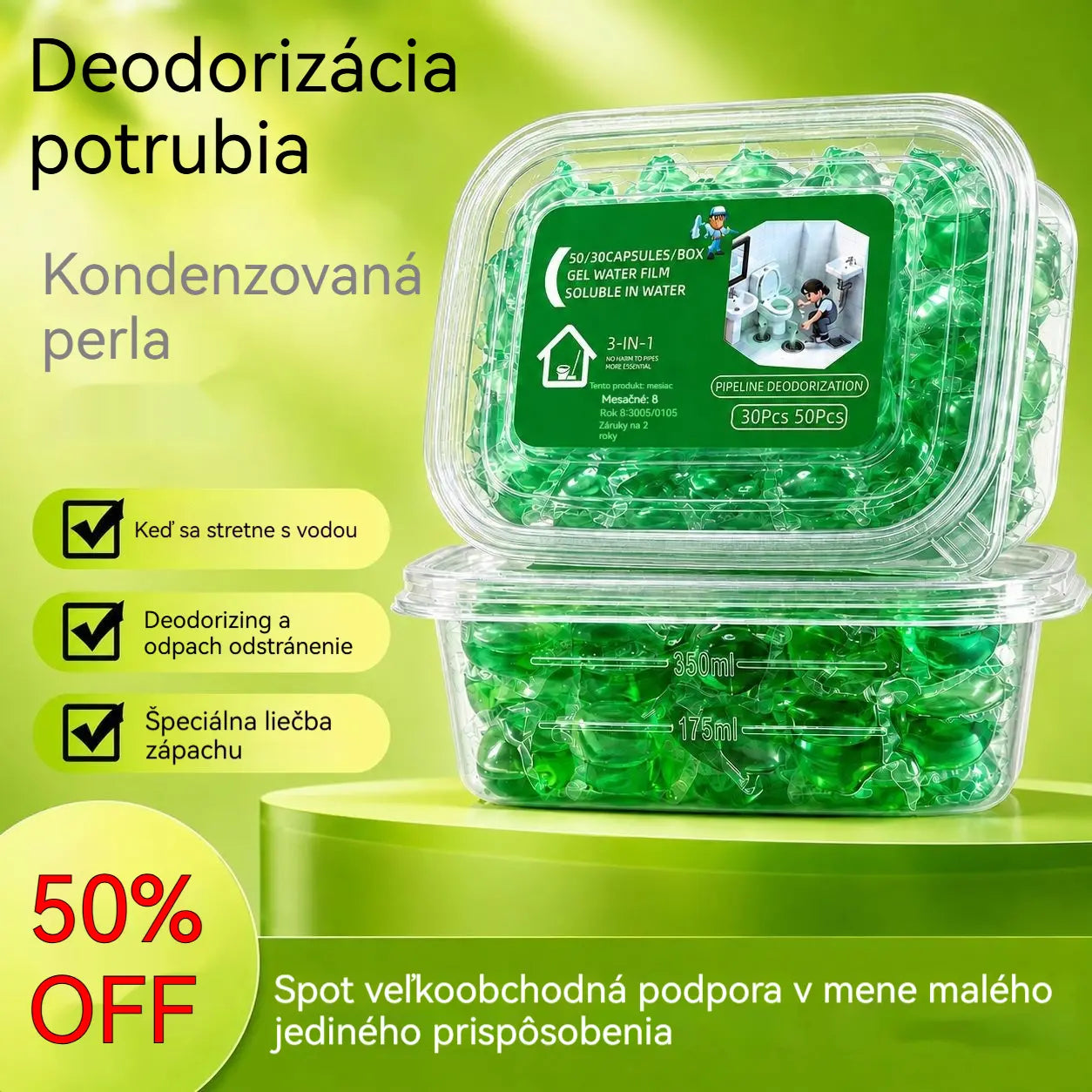 2 balenia (100 tabliet) 👍Vo vode rozpustné kapsuly na elimináciu zápachu z odtokov – dokonalé riešenie na zamedzenie šírenia zápachu v kúpeľniach a kuchyniach.