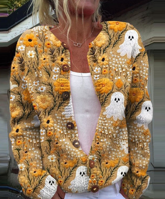 🎀【50% zľava】【M-4XL】🌺💥Stylový a teplý dámsky pletený kardigan s potlačou – Ideálny na jeseň a zimu