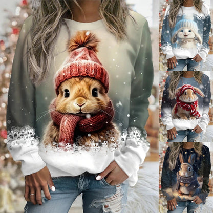 🎉【Zimný bestseller】💥【kupte 1 a získejte 1 zdarma】🐶🐇 Módna roztomilá mikina so potlačou zajaca a šteniatka – Dámska pohodlná a štýlová mikina s okrúhlym výstrihom, ideálna na každodenné nosenie