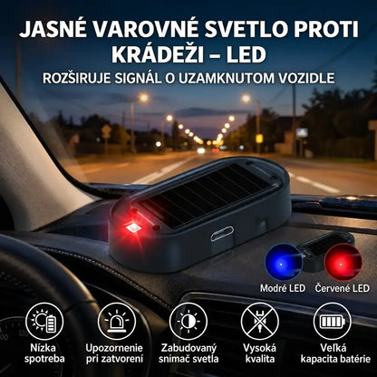 🚗 Solárne LED výstražné svetlo proti krádeži — automatické blikanie v noci, bez káblov, dostupné v bielej a čiernej farbe.