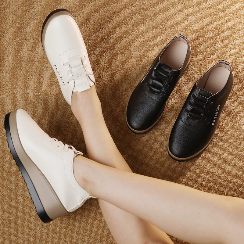 🔥🌞【35-42】Zapatos de mujer con suela gruesa de cuero – nueva tendencia de moda para el otoño, suela cómoda y suave, antideslizantes y resistentes al agua.