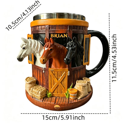 🐎🥃3D hrnček na kávu s motívom farmy a konskej stajne, hrnček z nehrdzavejúcej ocele s trojrozmerným reliéfom, ideálny darček pre milovníkov koní.