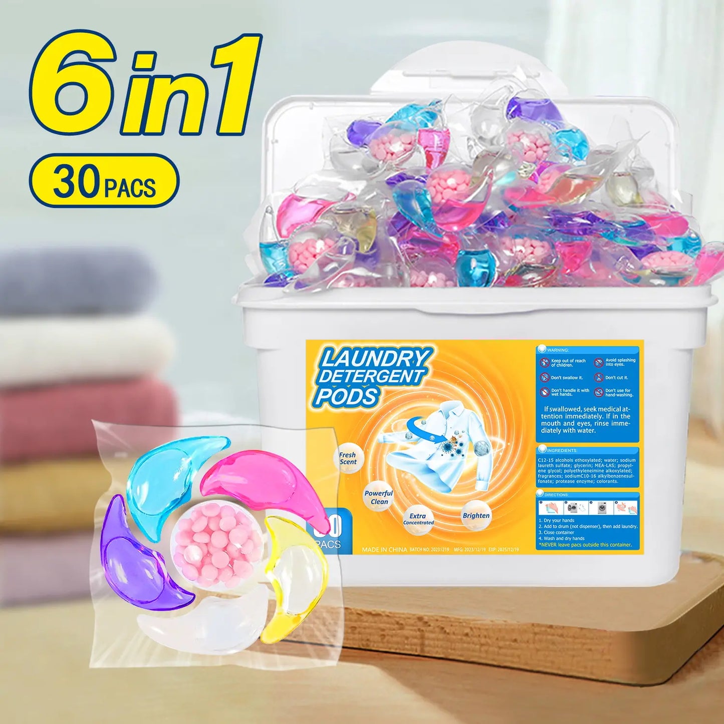 ✨👚 [30 kusov] ✨ Extra veľké balenie: 6 voňavých pracích kapsúl v 1 – odstraňovanie škvŕn a dlhotrvajúca vôňa