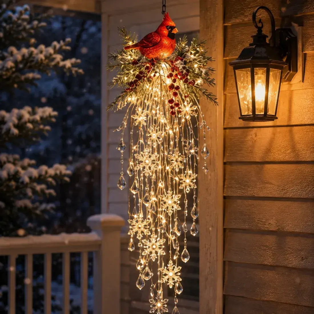 🔥 Dnes zľava 50 % 🎅 Závesná vianočná vločka s kryštálmi a LED svetlom | Čarovná žiara na verandu ✨