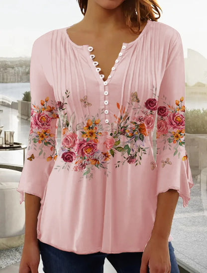👚【S-5XL】🌺 Elegantná dámska blúzka s kvetinovým vzorom – pohodlná a štýlová na každý deň, ideálna na jar a leto
