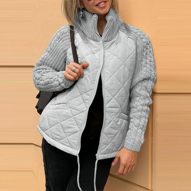 💖🥼【¡Ofertas de invierno!】🔥【S-3XL】Chaqueta de punto patchwork para mujer con forro de algodón – Diseño moderno y cálido, ideal para el invierno, abrigada y cómoda