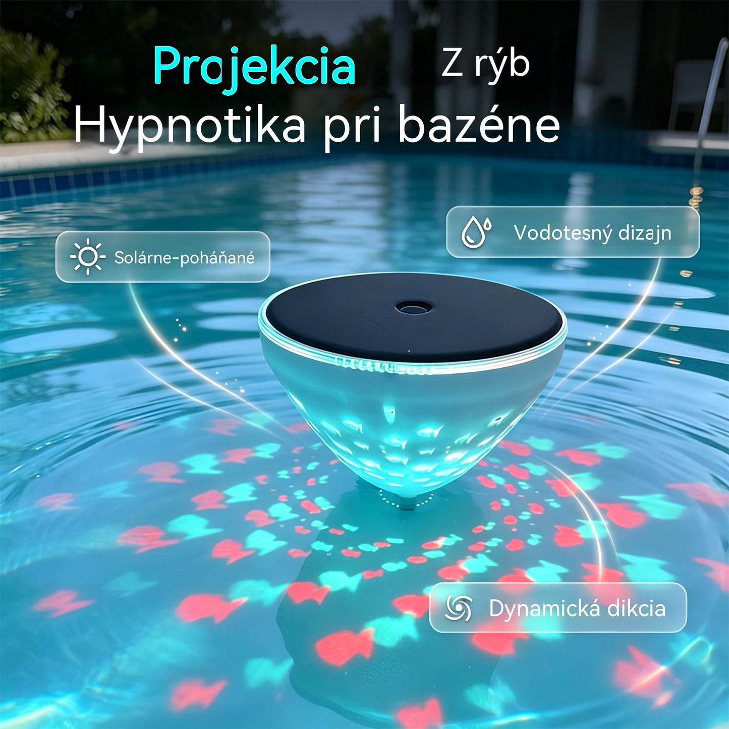☀️【50% zľava】🐠 Plávajúce solárne bazénové svetlo s projekciou v tvare ryby - Plávajúci dizajn sa elegantne pohybuje po hladine a vytvára romantickú atmosféru.💡💦