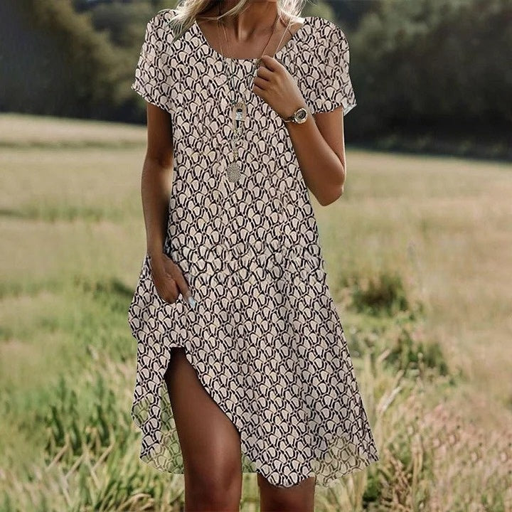 🛒📣【Posledný deň akcie】💖👗2026 nové každodenné šaty s okrúhlym výstrihom a potlačou na jar a leto 🌸🌞
