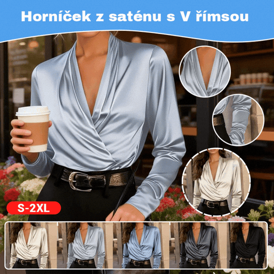 🧣👗🔥2026 Nový štýlový luxusný profesionálny saténový top s výstrihom do V pre ženy - všestranný