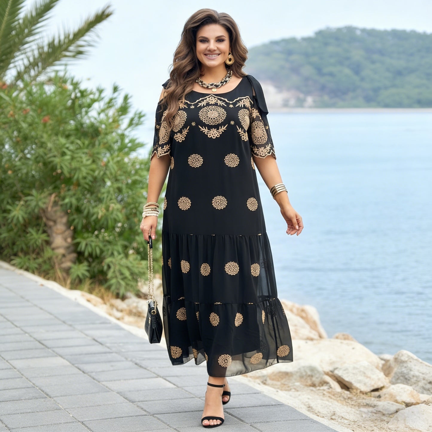 💃【S-5XL】Novinka 2026 – elegantné, pohodlné a kvalitné čierne šaty s potlačou, luxusný retro štýl, voľný strih