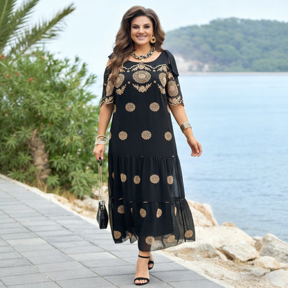 💃【S-5XL】Novinka 2026 – elegantné, pohodlné a kvalitné čierne šaty s potlačou, luxusný retro štýl, voľný strih