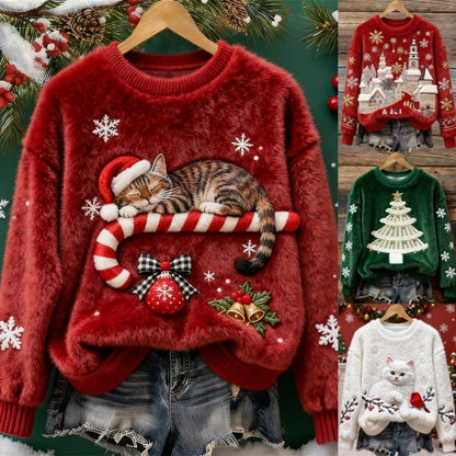🎅【Специално коледно издание】🎄【S-5XL】⛄Дамски Коледен пуловер от фланелена материя с красиви шарки – топъл, уютен и идеален за празниците