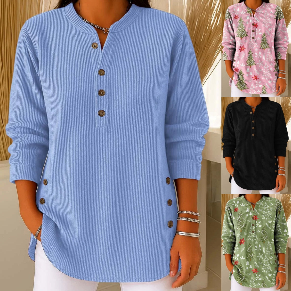 🌟【Najpredávanejšie nové produkty】💟【S-4XL】🎀 Dámsky elegantný a módny voľný pletený sveter s gombíkovým V výstrihom, teplý a pohodlný, nevyhnutný kúsok na zimu