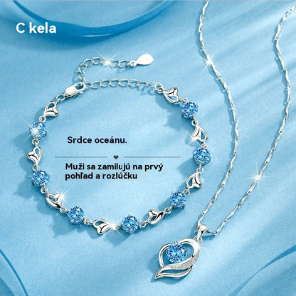 ✨✨【Kúp 1, 1 dostaneš zadarmo】💎💎Sada náramku a náhrdelníka zo striebra 925 Srdce oceánu 