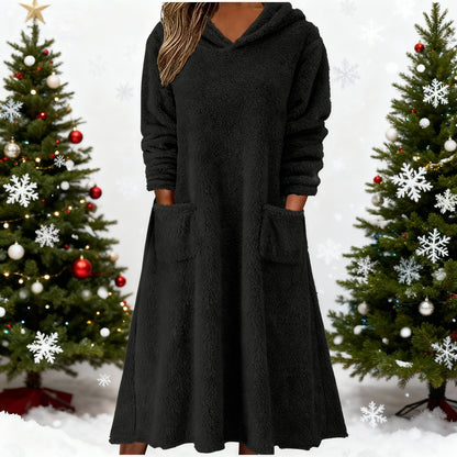 💥【50% popust】【S-3XL】👗 Nové dámske flísové šaty s kapucňou a dlhým rukávom – Pohodlné na domácu pohodu, ideálne na rok 2025