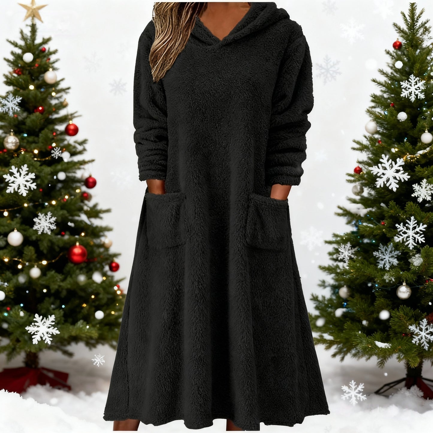 💥【50% popust】【S-3XL】👗 Nové dámske flísové šaty s kapucňou a dlhým rukávom – Pohodlné na domácu pohodu, ideálne na rok 2025