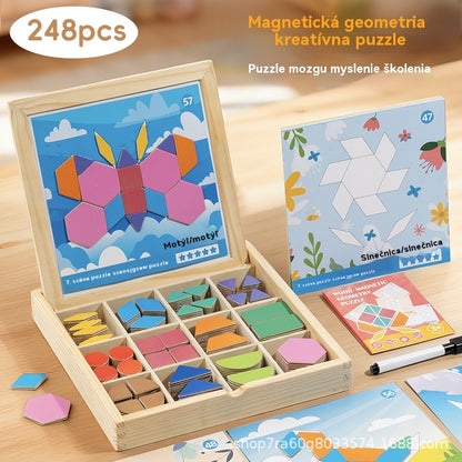 👶🌈🧩【248 dielikov】🔥Magnetická drevená tangramová skladačka, hračka na tréning mozgu a vzdelávanie detí, stimuluje myslenie.