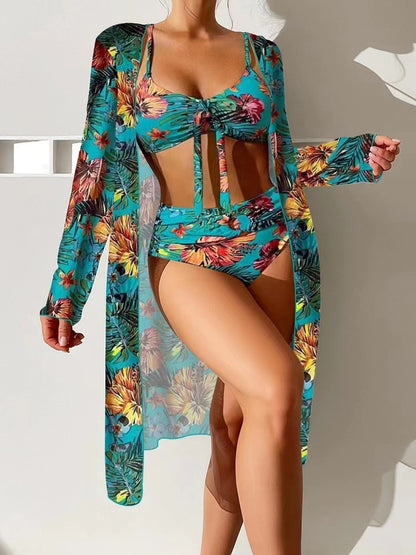 ☀️【50% popust】 👙【S-2XL】Nova trodijelna ljetna kupaća garnitura 2026 – moderan cvjetni uzorak, udobna, prozračna, brzo-sušeća i štiti od sunca
