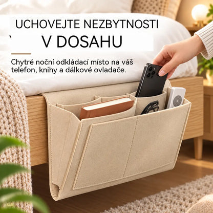 🔥 Zľava 50 %! 🛏️✨ Závesný organizér k posteli: majte všetko potrebné po ruke.
