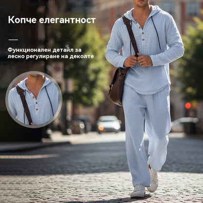 📢📢 ZĽAVA 50%🔥 Pánsky dvojdielny set - voľný top a nohavice s kapucňou