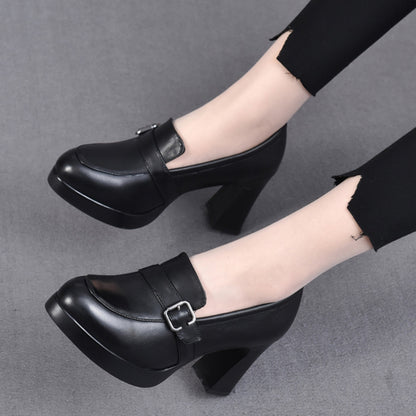 👠【35-40】🔥 Hit 2025! 💖Stylowe skórzane buty damskie na wysokim grubym obcasie | Komfort i moda w jednym